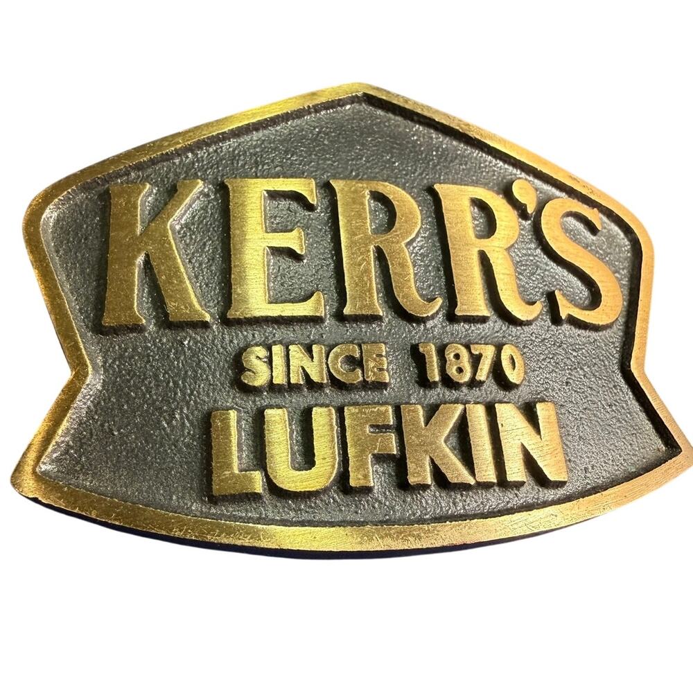 Vintage Kerr's of Lufkin Texas Belt Buckle Angelina County Business History